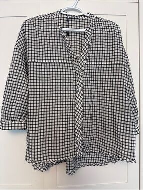 Zara Black and White Checked Button-Down Shirt